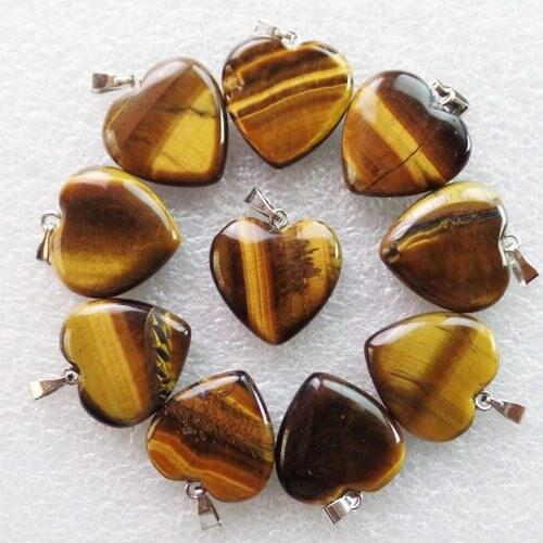 10Pcs 22x20x6mm Beautiful Tiger Eye Gem Heart Pendant Bead