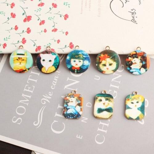 10pcs Alloy Pendants Charm Cute painting Cat Enamel Charms Earring Bracelets DIY Jewelry Accessories Decor