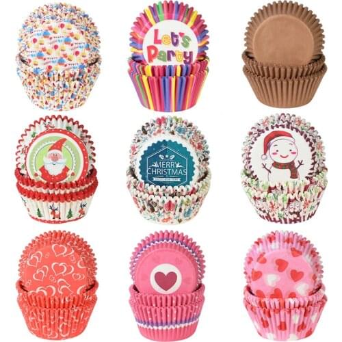 100pcs Merry Christmas Cupcake Wrappers Muffin Cases Paper Tray Cake Decorating Cups Christmas Wedding Birthday Party Supplies
