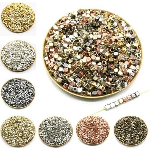 200Pcs 4mm Acrylic Plated CCB Square Seed Space Beads for Jewelry Making DIY Bracelet Necklaces