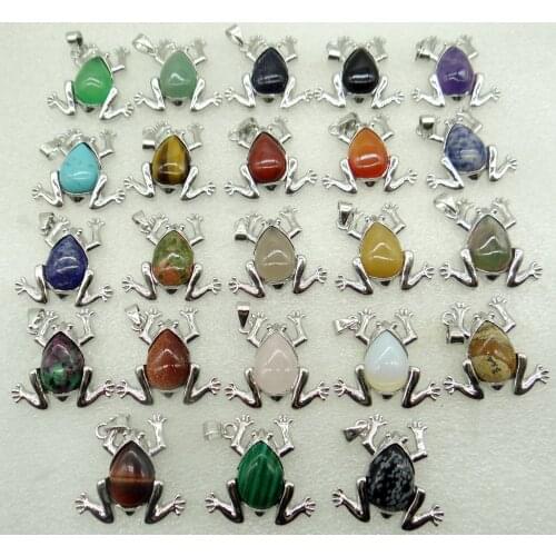 2021 fashion Natural Stone Quartz Crystal tiger eye Opal pendant& frog Animal charm pendant for diy Jewelry making Necklace 1PC