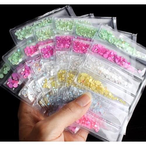 6 grids bagged mocha nail art rhinestones 6 mixed colors and mixed sizes round glass crystals for DIY nail art apparel