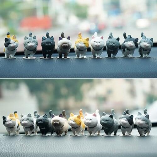 9pcs/set Car Cartoon Animal Toy Decoration Cat Model Doll Auto Interior Dashboard Ornament Play Adornment Gifts Car Accessories