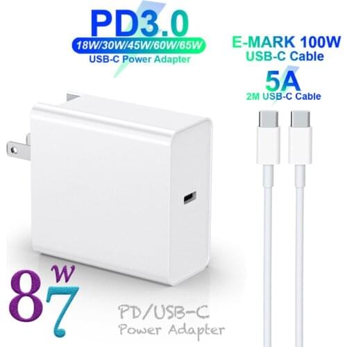 Single Port 87W USB C PD 3.0 Fast Charger USB-C Type C Laptop Power Adapter For Macbook Air Pro 15 16 iPad iPhone Huawei Samsung