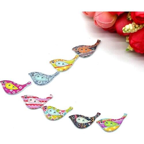 SHINE 30PCs Wooden Sewing Buttons Scrapbooking Bird shape 2 Holes 26X12mm Costura Botones Decorate W10012