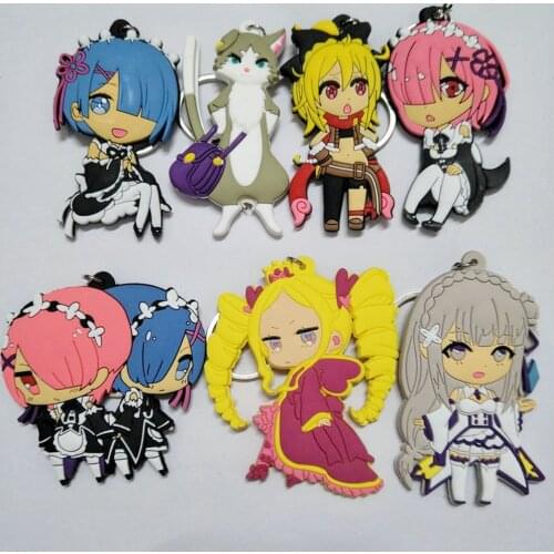 7 Pcs/lot Anime Re:Life In A Different World From Zero Keychains Keyring Cartoon Pvc Double Side Soft Plastic Pendant Toy Gift