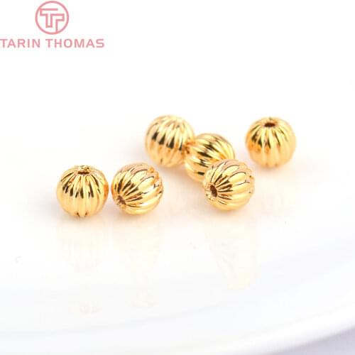 10PCS 4MM 6MM 24K Champagne Gold Color Plated Brass Pumpkin Spacer Beads High Quality Diy Jewelry Accessories