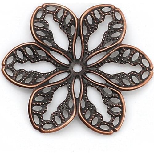Doreen Box Iron Based Alloy Filigree Stamping Embellishments Flower Silver Color Jewelry 32mm(1 2/8") x 29mm(1 1/8"), 100 PCs