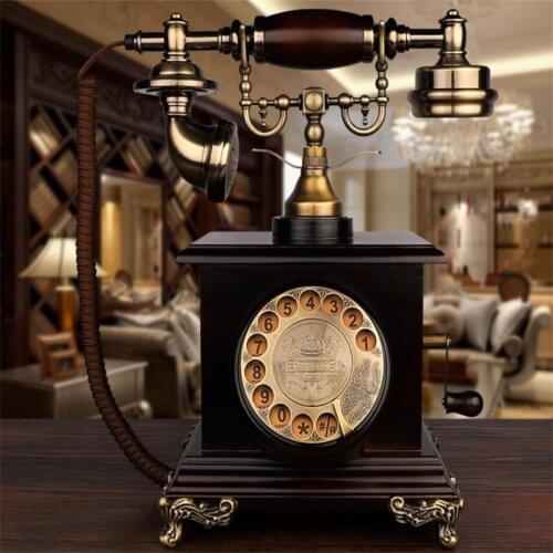 European Antique Rotary Dial Fixed Telephone American Retro Office Home Solid Wood Hand crank Touch Dail Landline Phone