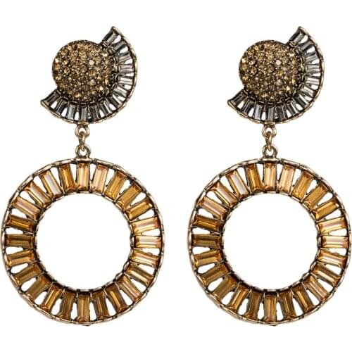 Geometric Round Statement ZA Earrings Jewelry Women Luxury Full Glass Crystal Big Earrings Female Indian Vintage Long Earrings