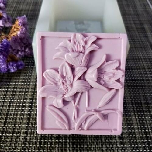 HC0126 PRZY Square Soap Lily Silicone Mold Flower Soap Molds Gypsum Chocolate Candle Candy Mold Clay Resin Moulds Eco-friendly