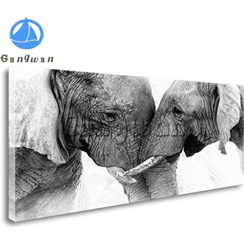Gangwan 5D Diamond Painting Full Square black white elephant Diamond Embroidery Rhinestones Pictures Mosaic Cross Stitch animla