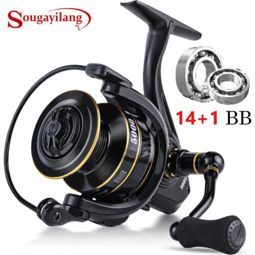 Sougayilang BS2000-7000 Series Fishing Reels Fishing Line Wheel Spinning Fishing Reels 14+1BB 5.0:1 Gear Ratio Spinning Wheels