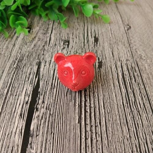 Red color Cute Knobs Ceramic Drawer Handles Pulls for Girls Kids Kitchen Furniture Door Drawer Cabinet Dresser Closet Bear Knob