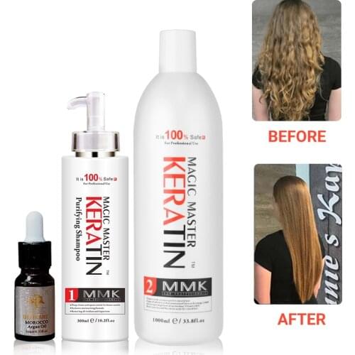 Without Strong Smelling Keratin Magic Master Treatment+Purifying Shampoo Straighten and Repair Frizzy Hair Get Free Argan Oil