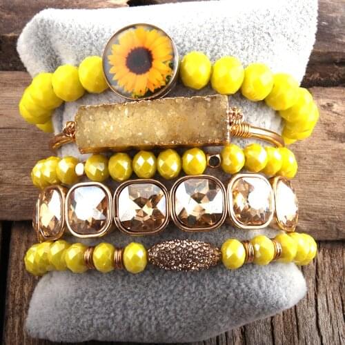 MD Fashion Stones Beaded Bracelet 5pc Stone Druzy Bracelets Sets For Women Jewelry DropShip
