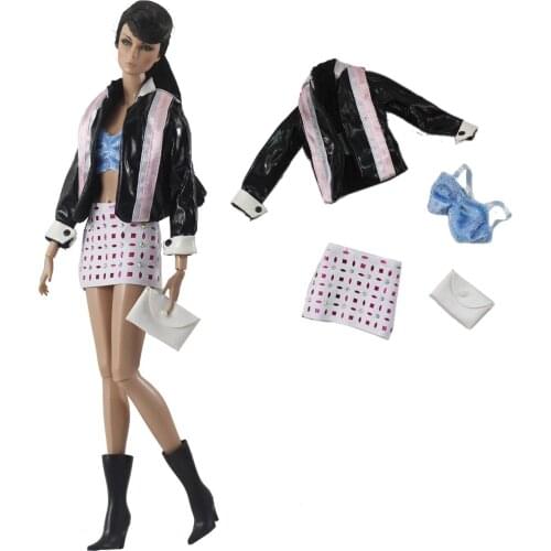 NK 1 Set Doll Noble Short Skirts Leather Jackets Fashionable Everyday Clothes Suitable For Barbie Accessories Doll Best Gifts 5X