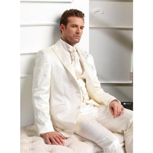 Latest Coat Pant Designs Italian Champagne Satin Men Suit Prom Tuxedo Slim Fit 3 Piece Groom Suits Custom Blazer Terno Masculino