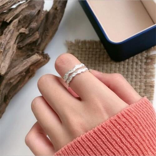 New Personality Double-layer Wave 925 Sterling Silver Jewelry Simple And Creative Texture Concave-convex Opening Rings R416