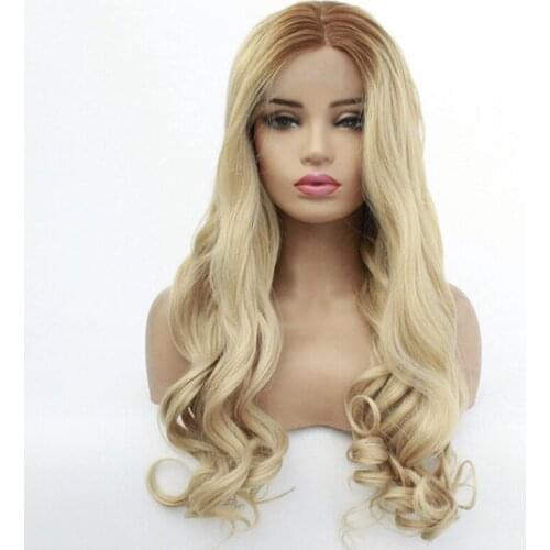 Dark Roots 4/613# Mix 27# Body Wave Ombre Long Synthetic Front Lace Wigs Heat Resistant Hair 180% Density Ombre Blonde Hair Wigs