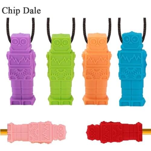 Chip Dale 10pcs Robot Shape Baby Teether Silicone Pencil Topper Teethers Sensory Pendant Necklace Teething Toy Dental Care