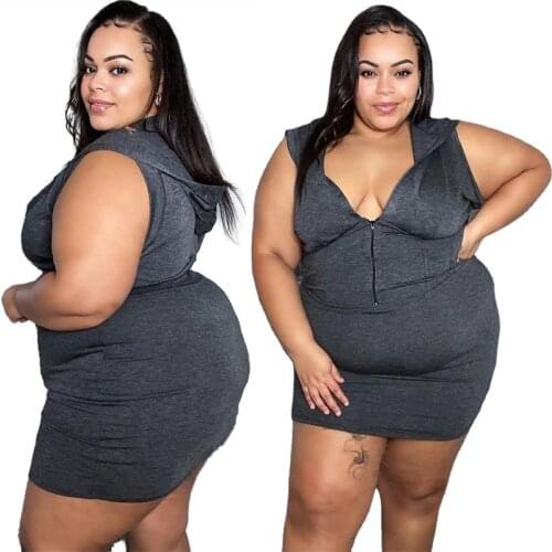 Plus Size S-4XL Dress Women Wholesale Hoodie Zipper Up Solid Bodycon Casual Outfits Summer Mini Dresses for Women Dropshipping