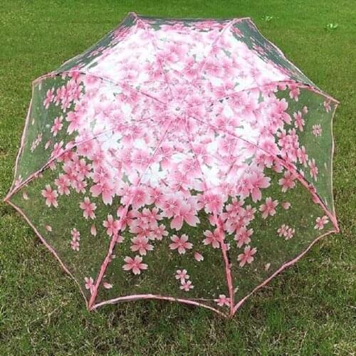 Romantic Transparent Clear Flowers Bubble Dome Cute Designer Goth Umbrella Half Automatic for Wind Heavy Rain Women Sun Umbrella