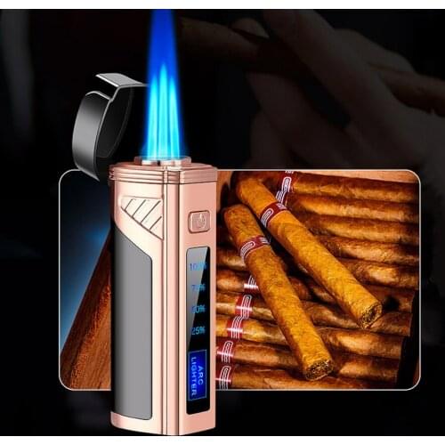 Luxury fingerprint Touch-sensitive jet Turbo torch 3 flame Usb plasma Rechargeable electronic Butane inflatable gas lighter Gift