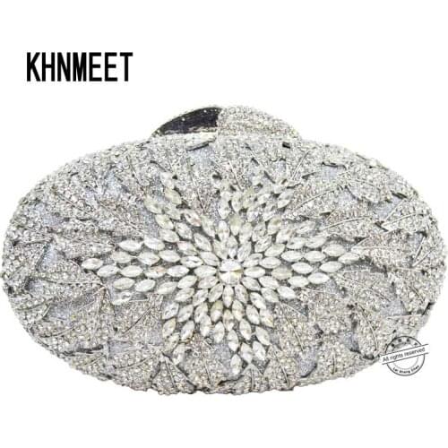 Silver clutch evening bags women Luxury Diamond Crystal flower party Purse Diamond handbags chain crystal clutch bag SC79