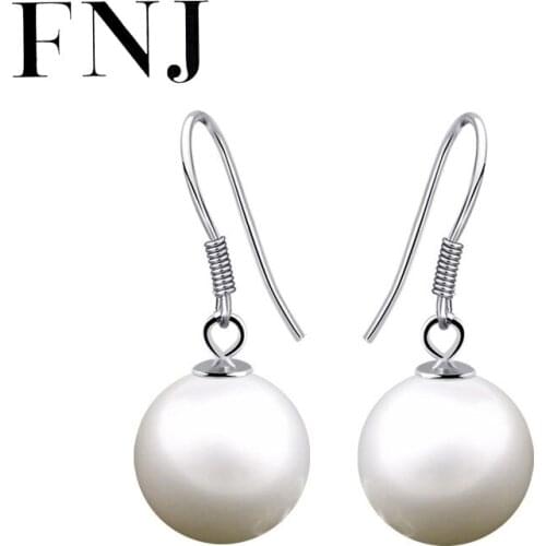 FNJ 925 Silver Drop Earrings for Women Jewelry New Fine 100% Pure Original S925 Silver Sterling Earring Shell-pearl