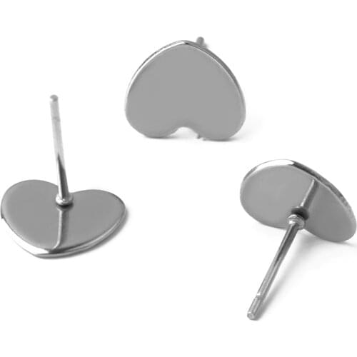 30pcs Stainless Steel Heart Earrings Flat Blank Base Tray Fit 10mm Jewelry Findings Components Accessories Wholesale