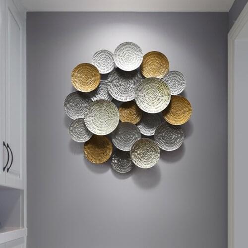 Nordic Wrought Iron Round Shape Wall Sticker Crafts Home Livingroom Background Wall Mural Decoration Office Wall Hanging Pendant