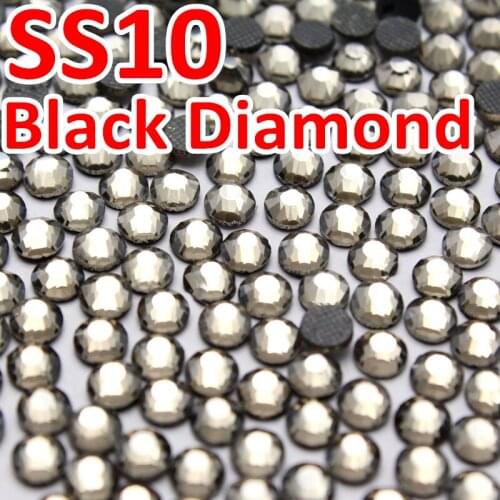 SS10 2.7-2.8mm,1440pcs/Bag Black Diamond DMC HotFix FlatBack Rhinestones, iron-on garment heat transfer crystal stone With Glue