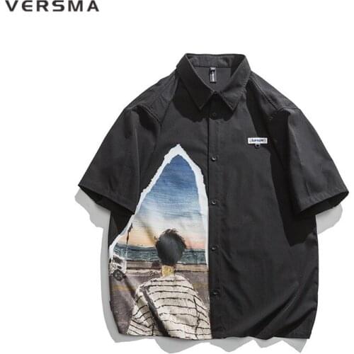 VERSMA Korean Ulzzang Graffiti Printed Vintage Clothes Shirt Men Short Sleeve Hip Hop Hawaiian Shirt Men Women 5XL Dropshipping