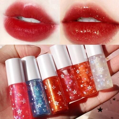 Waterproof Jelly Lip Gloss Shimmer Clear Mirror Moisturizing Lip Gloss Shimmer Liquid Lipstick Lip Oil Lip Tint Makeup 6 Colors