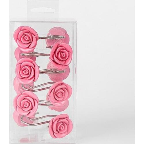 Shower curtain Bling hooks Rings Decorative Rose Resin Rolling Bathroom Bath Set of 12 Rings