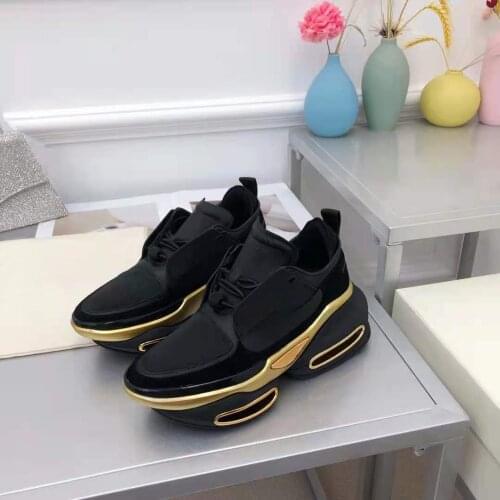 Womens Shoes Black Leather And Suede Bbold Low-top Sneakers France Paris Laces Runway Trainers