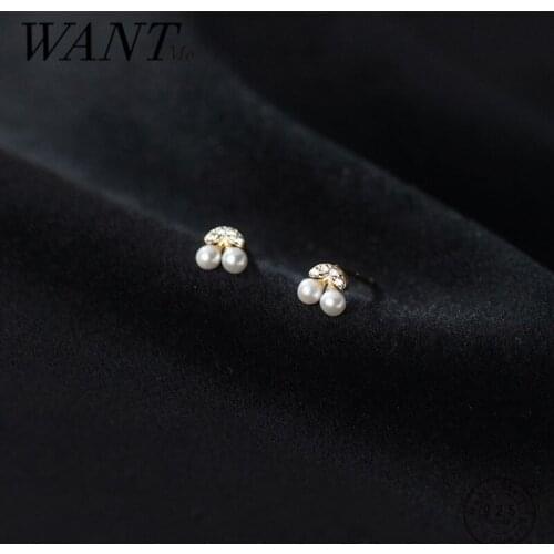 WANTME 925 Sterling Silver Fashion Cute Fruit Cherry Chic CZ Zircon Small Stud Earrings Student Children Piercing Party Jewelry