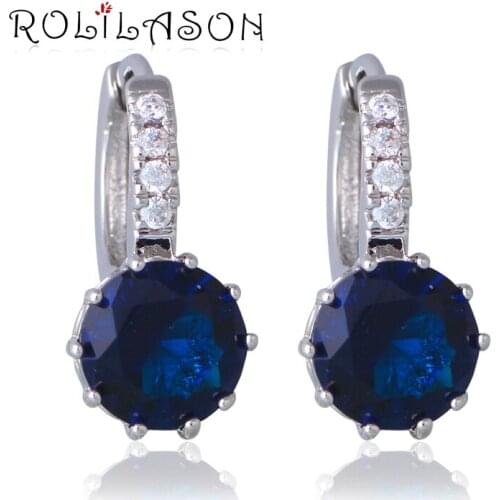 Appealing Deep Blue Zircon Fashion Jewelry Birthday Gifts silver color AAA Cubic Zirconia Clip Earrings for Women JEs1027