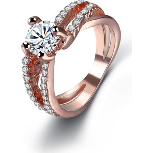 Hot New Women Rose Gold Tone Wedding Ring Full Zircon Female Delicated Engagement Rings Jewelry Trendy