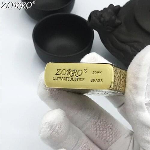 Zorro Kerosene Lighter Windproof Old Style Pure Copper Carving Rose And Skull Pattern Gasoline Lighter Men Gift Smoking Tool