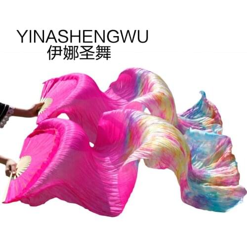 Fans Silk 1 Pair Dance Fans Bamboo Ribs Natural Silk Stage Performance Props Dye Fans Women Belly Dance Silk Fans