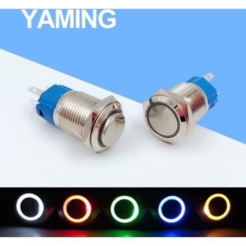 16mm Metal Annular Push Button Switch Ring LED 5-380V Self-lock Momentary/Latching Waterproof Auto Engine car door switch