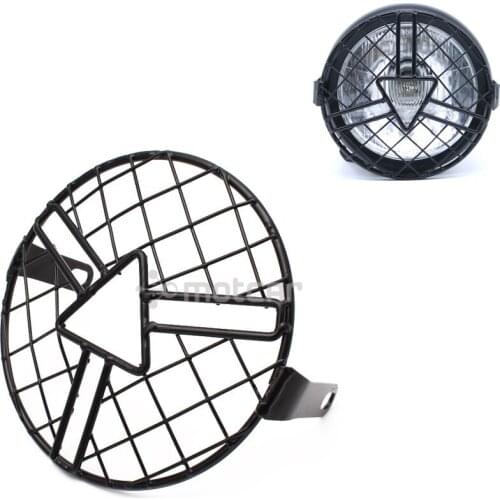 170mm Vintage Black Metal Grill Cafe Motorcycle Side Mount Headlight Cover Protector Universal For Honda Yamaha Kawasaki Chopper