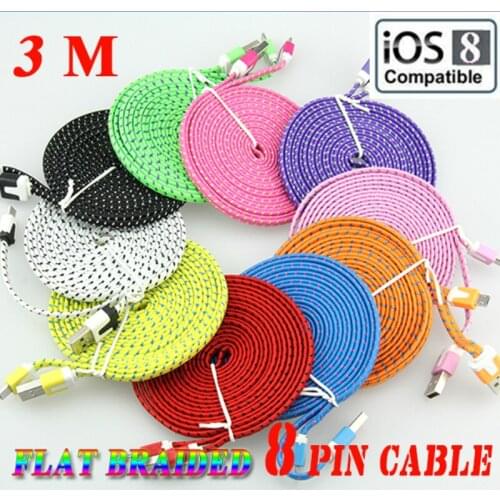 3M USB Cable for iPhone High Quality Colorful Braided Nylon Woven Flat 8pin USB Charging Charger Data Sync Cable Cord 100pcs/lot