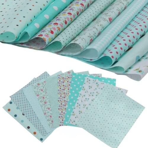 9pcs 25*25cm Blue Cotton Fabric Patchwork Batiks Mixed Bundle Sewing Craft