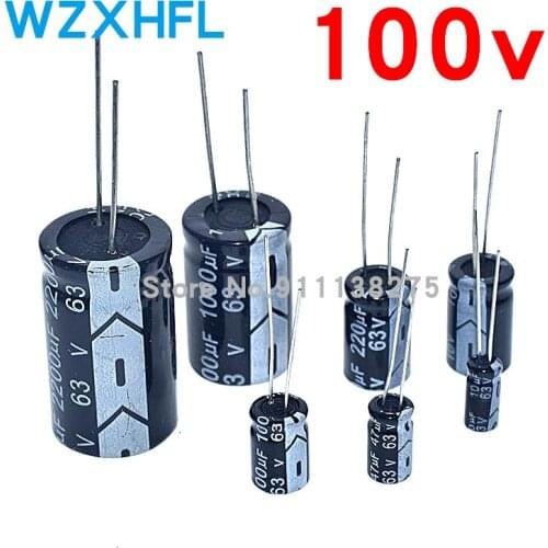 100V Aluminum Electrolytic Capacitor 1UF 2.2UF 3.3UF 4.7UF 10UF 22UF 33UF 47UF 100UF 220UF 470UF 1000UF