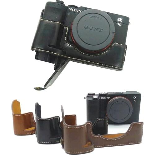 Pu Leather Camera Case Bag Protective Half Body Cover Base For Sony A7C Alpha 7C ILCE-7C Cameras
