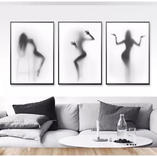 Black And White Abstract Wall Art Canvas Painting Pictures Beauty Women Nude Girl Shower Nordic Obscure Posters And Prints Decor