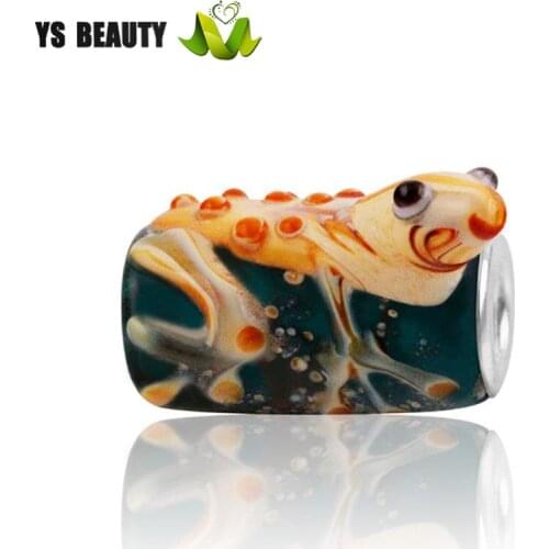 Cylindrical frog shaped glass beads 925 sterling silver core suitable for European personality beaded bracelet collocation